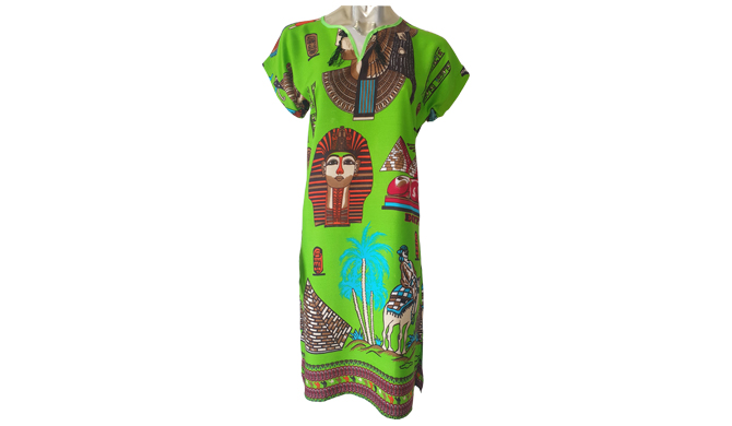 Egyptian Traditional Clothing | Lime Green Pharaonic Print Tunic